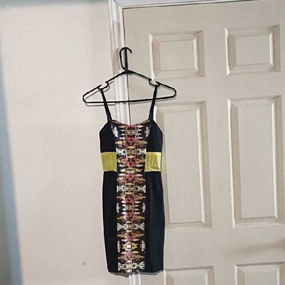 F Connection Stylish Black and Yellow Patterned Dress